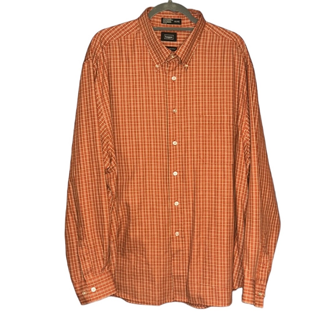 Haggar Wrinkle Resistant Orange & Cream Plaid Buttondown Long Sleeve Shirt (XXL)